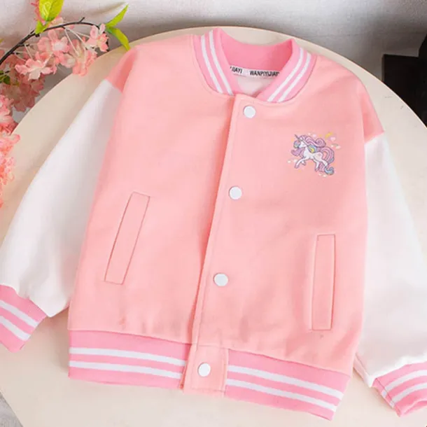 Kids Girls' Baseball Jacket Unicorn Active Button School Coat Outerwear 3-12 Years Fall Black Pink Blue