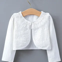 Kids Girls' Blazer Solid Color Fashion Lace Outdoor Cotton Coat Outerwear 2-12 Years Summer Black White Beige