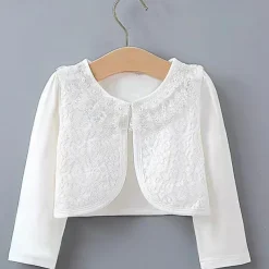 Kids Girls' Blazer Solid Color Fashion Lace Outdoor Cotton Coat Outerwear 2-12 Years Summer Black White Beige