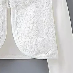 Kids Girls' Blazer Solid Color Fashion Lace Outdoor Cotton Coat Outerwear 2-12 Years Summer Black White Beige