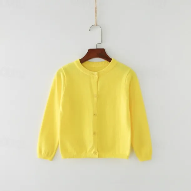 Kids Girls' Cardigan Solid Color School Long Sleeve Active Cotton 7-13 Years Spring Water Blue turmeric Dark powder
