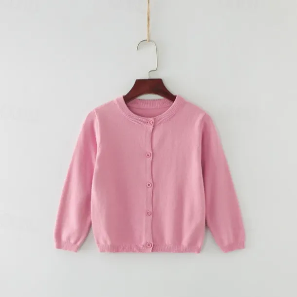 Kids Girls' Cardigan Solid Color School Long Sleeve Active Cotton 7-13 Years Spring Water Blue turmeric Dark powder