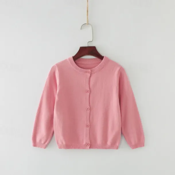 Kids Girls' Cardigan Solid Color School Long Sleeve Active Cotton 7-13 Years Spring Water Blue turmeric Dark powder