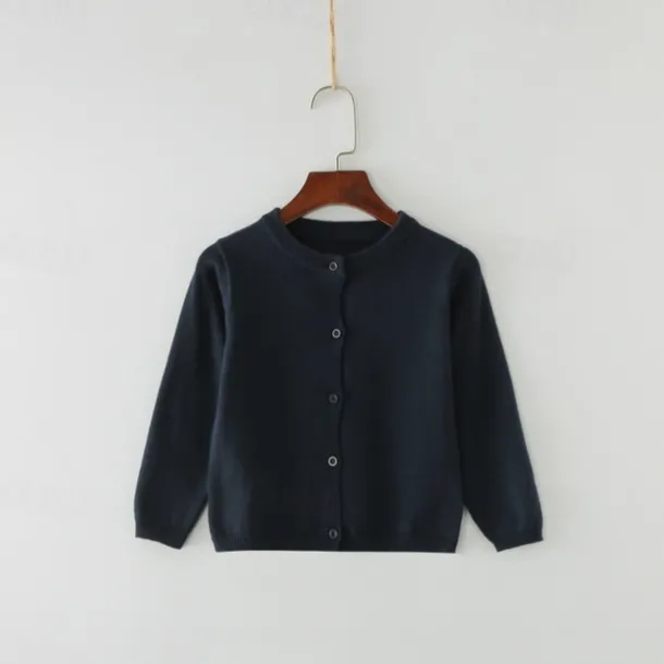 Kids Girls' Cardigan Solid Color School Long Sleeve Active Cotton 7-13 Years Spring Water Blue turmeric Dark powder