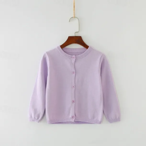Kids Girls' Cardigan Solid Color School Long Sleeve Active Cotton 7-13 Years Spring Water Blue turmeric Dark powder