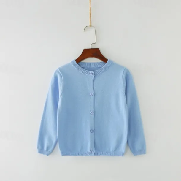 Kids Girls' Cardigan Solid Color School Long Sleeve Active Cotton 7-13 Years Spring Water Blue turmeric Dark powder