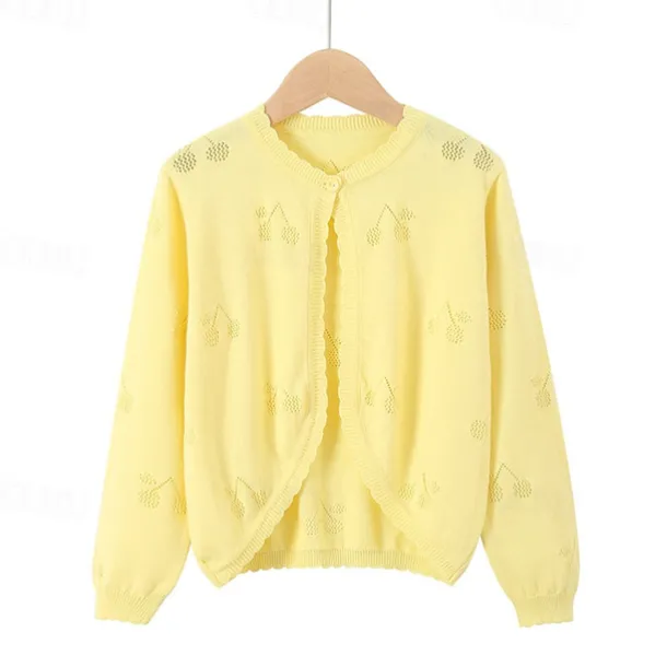 Kids Girls' Cardigan Solid Color School Long Sleeve Daily 4 years+ Fall White Yellow Pink