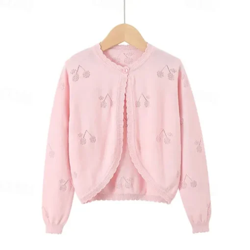 Kids Girls' Cardigan Solid Color School Long Sleeve Daily 4 years+ Fall White Yellow Pink