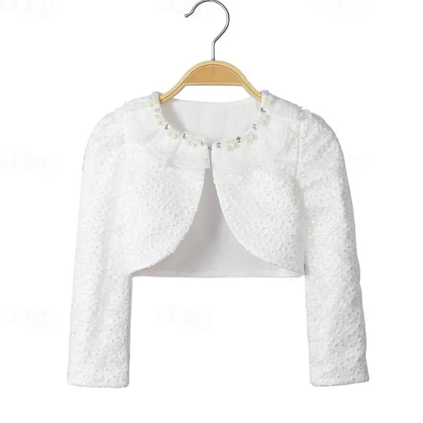 Kids Girls' Cardigans Solid Color Fashion Rivet Performance First Communion Dress For Girls Outerwear 3-13 Years Summer White