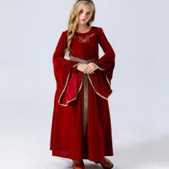 Kids Girls' Cosplay Dress Cosplay Custome Party Dress Solid Color Long Sleeve Performance Halloween Party Patchwork Vintage Gothic Halloween Custome Polyester Maxi Vintage Dress Party Dress Summer
