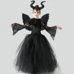 Kids Girls' Cosplay Dress Cosplay Custome Party Dress Solid Color Long Sleeve Performance Party Halloween Party Mesh Gothic Halloween Custome Polyester Maxi Party Dress Swing Dress Tulle Dress Summer