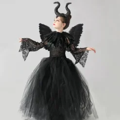 Kids Girls' Cosplay Dress Cosplay Custome Party Dress Solid Color Long Sleeve Performance Party Halloween Party Mesh Gothic Halloween Custome Polyester Maxi Party Dress Swing Dress Tulle Dress Summer