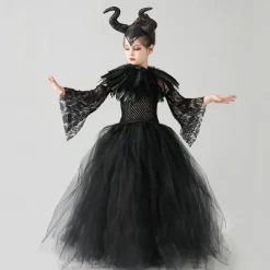 Kids Girls' Cosplay Dress Cosplay Custome Party Dress Solid Color Long Sleeve Performance Party Halloween Party Mesh Gothic Halloween Custome Polyester Maxi Party Dress Swing Dress Tulle Dress Summer