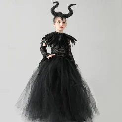 Kids Girls' Cosplay Dress Cosplay Custome Party Dress Solid Color Long Sleeve Performance Party Halloween Party Mesh Gothic Halloween Custome Polyester Maxi Party Dress Swing Dress Tulle Dress Summer