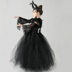 Kids Girls' Cosplay Dress Cosplay Custome Party Dress Solid Color Long Sleeve Performance Party Halloween Party Mesh Gothic Halloween Custome Polyester Maxi Party Dress Swing Dress Tulle Dress Summer