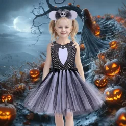 Kids Girls' Cosplay Dress Party Dress Color Block Sleeveless Performance Halloween Party Mesh Patchwork Beautiful Sweet Polyester Knee-length Party Dress A Line Dress Tulle Dress Summer 4 years+ Gray