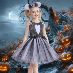 Kids Girls' Cosplay Dress Party Dress Color Block Sleeveless Performance Halloween Party Mesh Patchwork Beautiful Sweet Polyester Knee-length Party Dress A Line Dress Tulle Dress Summer 4 years+ Gray