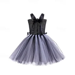 Kids Girls' Cosplay Dress Party Dress Color Block Sleeveless Performance Halloween Party Mesh Patchwork Beautiful Sweet Polyester Knee-length Party Dress A Line Dress Tulle Dress Summer 4 years+ Gray