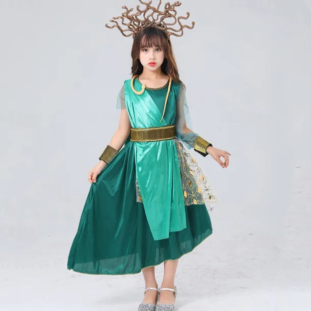 Kids Girls' Cosplay Dress Party Dress Color Block Short Sleeve Performance Halloween Party Patchwork Beautiful Sweet Polyester Maxi Party Dress A Line Dress Summer 4 years+ Green