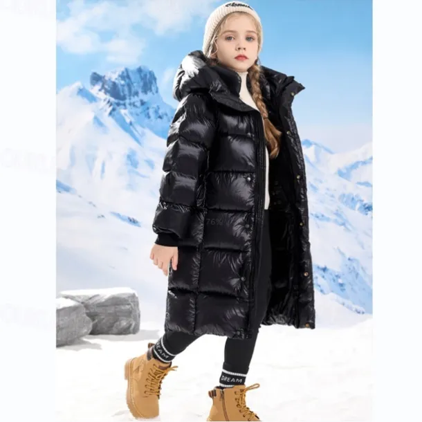 Kids Girls' Down Coat Kids Puffer Jacket Active Zipper School Coat Outerwear 4-13 Years Spring Black