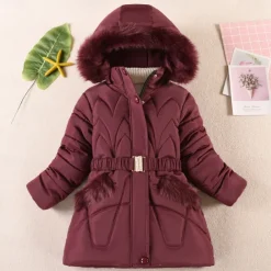 Kids Girls' Down Coat Kids Puffer Jacket Active Pocket School Coat Outerwear 4-12 Years Winter Deep red Black Navy Blue