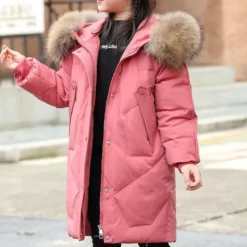 Kids Girls' Down Coat Long Sleeve Pink Red Black Solid Color Fall Winter Adorable School 4-12 Years