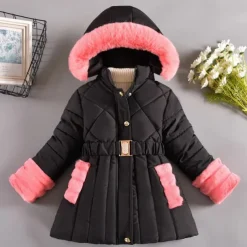 Kids Girls' Down Coat Solid Color Fashion Fur Trim School Coat Outerwear 4-12 Years Fall Black Pink Purple