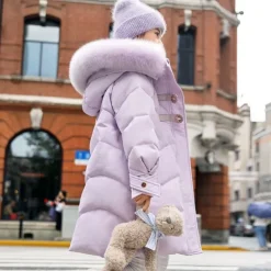 Kids Girls' Down Coat Solid Color Fashion Zipper School Coat Outerwear 4-12 Years Fall Black Pink Purple