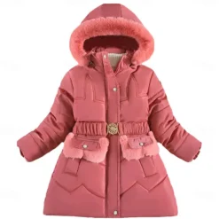 Kids Girls' Down Coat Solid Color Active Zipper School Coat Outerwear 3-10 Years Spring Button pearl black Button Pearl Rouge Color Button Pearl Burgundy