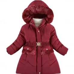 Kids Girls' Down Coat Solid Color Active Zipper School Coat Outerwear 3-10 Years Spring Button pearl black Button Pearl Rouge Color Button Pearl Burgundy