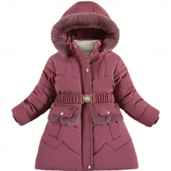 Kids Girls' Down Coat Solid Color Active Zipper School Coat Outerwear 3-10 Years Spring Button pearl black Button Pearl Rouge Color Button Pearl Burgundy