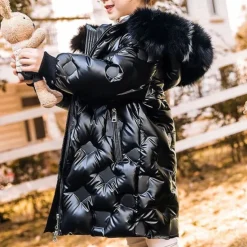 Kids Girls' Down Coat Solid Color Active Outdoor Cotton Coat Outerwear 4-12 Years Fall Black Golden Sky Blue