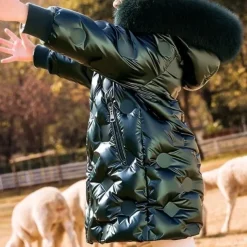 Kids Girls' Down Coat Solid Color Active Outdoor Cotton Coat Outerwear 4-12 Years Fall Black Golden Sky Blue