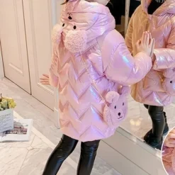 Kids Girls' Down Coat Solid Color Fashion Outdoor Cotton Coat Outerwear 4-12 Years Winter Purple Pink / Cute / Fall / Long