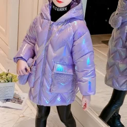 Kids Girls' Down Coat Solid Color Fashion Outdoor Cotton Coat Outerwear 4-12 Years Winter Purple Pink / Cute / Fall / Long