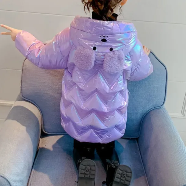 Kids Girls' Down Coat Solid Color Fashion Outdoor Cotton Coat Outerwear 4-12 Years Winter Purple Pink / Cute / Fall / Long