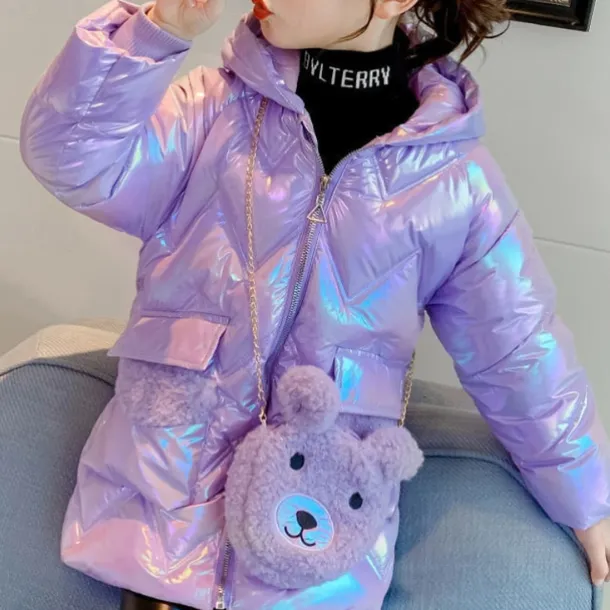 Kids Girls' Down Coat Solid Color Fashion Outdoor Cotton Coat Outerwear 4-12 Years Winter Purple Pink / Cute / Fall / Long