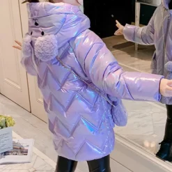 Kids Girls' Down Coat Solid Color Fashion Outdoor Cotton Coat Outerwear 4-12 Years Winter Purple Pink / Cute / Fall / Long