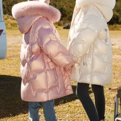 Kids Girls' Down Coat Solid Color Fashion Pocket School Coat Outerwear 4-12 Years Fall Champagne Pink Purple