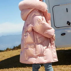 Kids Girls' Down Coat Solid Color Fashion Pocket School Coat Outerwear 4-12 Years Fall Champagne Pink Purple