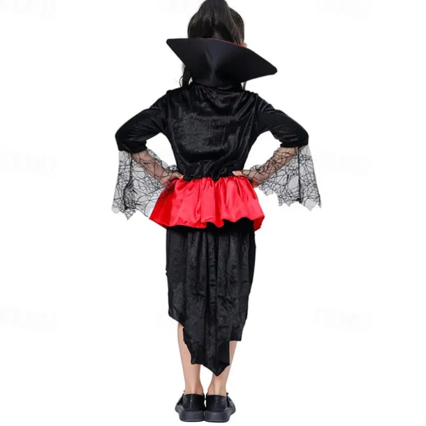 Kids Girls' Dress Color Block halloween custome Long Sleeve Performance Party Patchwork Gothic Costume Polyester Knee-length Casual Dress Summer Spring 4 years+ Red