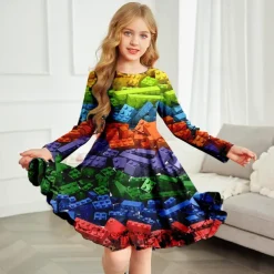 Kids Girls' Dress Floral Color Block Gradient Long Sleeve Outdoor Casual Casual Sweet Polyester Above Knee A Line Dress Summer Spring Fall 4-12 Years Multicolor Black White