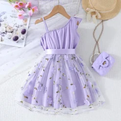 Kids Girls' Dress Floral Dress Flower Sleeveless Outdoor Casual Ruffle Tie Knot Fashion Daily Polyester Knee-length Casual Dress A Line Dress Summer 4 years+ Pink Wine Navy Blue