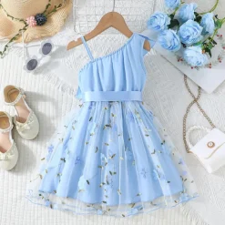 Kids Girls' Dress Floral Dress Flower Sleeveless Outdoor Casual Ruffle Tie Knot Fashion Daily Polyester Knee-length Casual Dress A Line Dress Summer 4 years+ Pink Wine Navy Blue