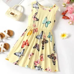 Kids Girls' Dress Flower Sleeveless Performance Cute Sweet Cotton Above Knee A Line Dress Floral Dress Summer Dress Summer Spring 3-12 Years Multicolor White Yellow