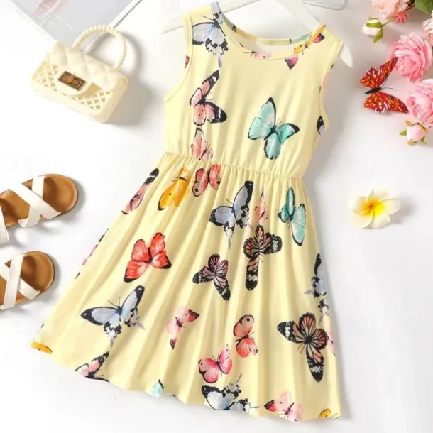 Kids Girls' Dress Flower Sleeveless Performance Cute Sweet Cotton Above Knee A Line Dress Floral Dress Summer Dress Summer Spring 3-12 Years Multicolor White Yellow