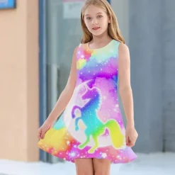 Kids Girls' Dress Graphic Unicorn Gradient Sleeveless Outdoor Casual Fashion Cute Daily Polyester Above Knee Casual Dress A Line Dress Tank Dress Summer Spring 3-12 Years Multicolor Black White