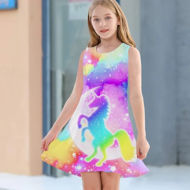 Kids Girls' Dress Graphic Unicorn Gradient Sleeveless Outdoor Casual Fashion Cute Daily Polyester Above Knee Casual Dress A Line Dress Tank Dress Summer Spring 3-12 Years Multicolor Black White