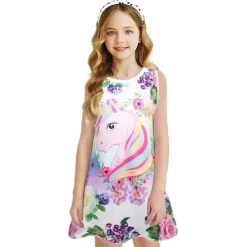 Kids Girls' Dress Graphic Unicorn Gradient Sleeveless Outdoor Casual Fashion Cute Daily Polyester Above Knee Casual Dress A Line Dress Tank Dress Summer Spring 3-12 Years Multicolor Black White