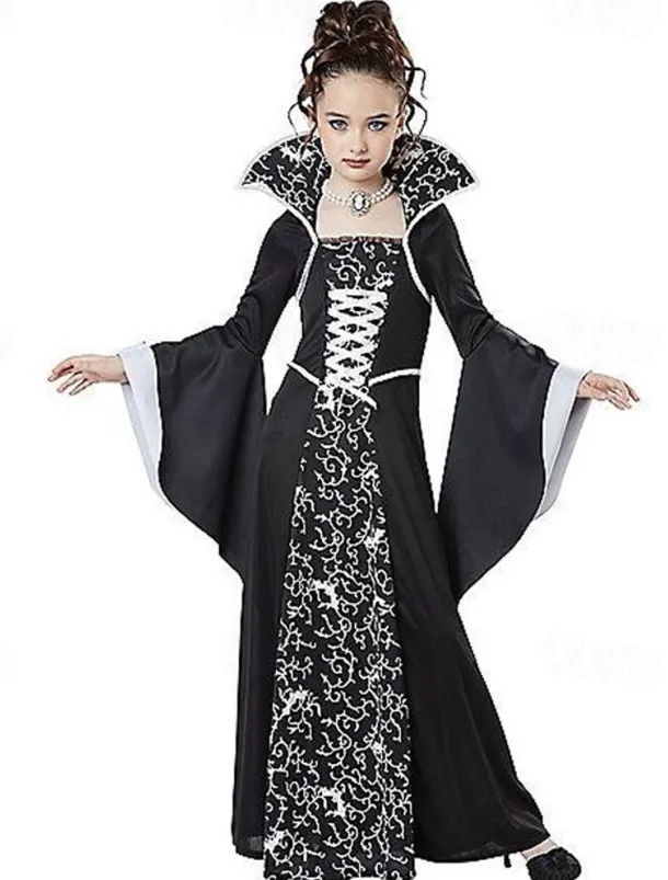 Kids Girls' Dress Graphic Witch costume kids Long Sleeve Party Halloween Print Basic Costume Cotton Asymmetrical A Line Dress Summer Spring Fall 4-12 Years White Wine